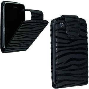 FOR APPLE IPHONE 3G 3GS BLACK EMBOSSED ZEBRA PRINT LEATHER FLIP CASE COVER POUCH