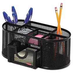 Rolodex 1746466 Mesh Pencil Cup Organizer 4 Compartments Steel 9 1/3 x 4 1/2 x 3 9/10 Black