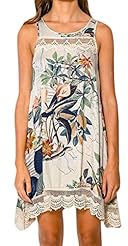 Sleeveless Spring Summer Peplum Lace Floral Print Cotton Fit-and-Flare Shift Party Dress 