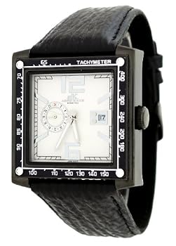 Adee Kaye #AK9293-MIPB Men's Black IP Square Leather Band Automatic Watch