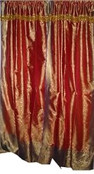 Silk Sari Drapes-2 Burnt Red Panels Sari Drapes Window Treatment