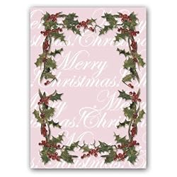 Merry Christmas with Holly Frame - 5" x 7" Vellum Overlay Christmas Greeting Card