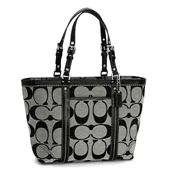 Coach Signature East West Gallery Shopper Bag Tote 13097 Black White