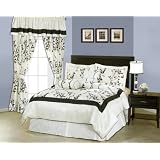 7 Pieces Light Beige and Black Luxury Bamboo Branch Comforter/bed-in-a-bag Set King Size Bedding