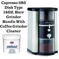 Capresso 585 Disk Type 14OZ. Burr Grinder Bundle With Coffee Grinder Cleaner