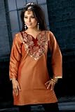 Caramel with hint of Orange Art Silk Tunic Indian Kurti with sequence embroidery neckline