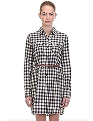 Cotton Long Sleeves Belted Checkered Print Plaid Print  Dress