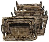 Country Rattan Rectangle Baskets Set / 3 L-25" X 15.5" x 14"