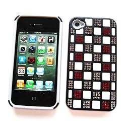 Apple iPhone 4 & 4S Hybrid Diamond Checker Pattern Protector Case, Red & Silver on White