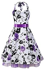 Cocktail Bubble Dress Flared-Skirt Cotton Halter Floral Print Mesh Stretchy Party Dress 