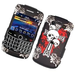 RIM Blackberry Bold 9700 9780 / Onyx 9020 (AT&T and T-Mobile) Rubberized Snap-On Protector Hard Case Image Cover "Cross 'N Skull" Design