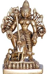 Hindu Goddess Durga Brass Sculpture 3 x 2.25 x 5 inches (durga004)