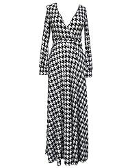 Print: Houndstooth Print  
Material: Polyester /Spandex 
Dress Length: Maxi-Dress  
Shoulder: Long Sleeves  
Neckline: V-Neck  
Embellishments: Stretchy  
Size Category: Adult 
