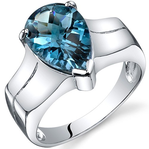 Brilliant 3.25 carats London Blue Topaz Solitaire Ring in Sterling Silver Available in Sizes 5 thru 9