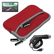 Skque Red Glove Series Carrying Case + Clear Screen Protector + Car Charger for Garmin Nuvi 1450 1450LMT