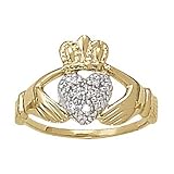 14K Yellow Gold Diamond Claddagh Ring
