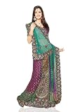 Fine-looking Green Net Saree Comes With Petticoat / Under Skirt, Fall, Thread Spool and Matching Unstitched Blouse Piece