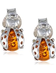 Sterling Silver Honey Amber Ladybug Earrings