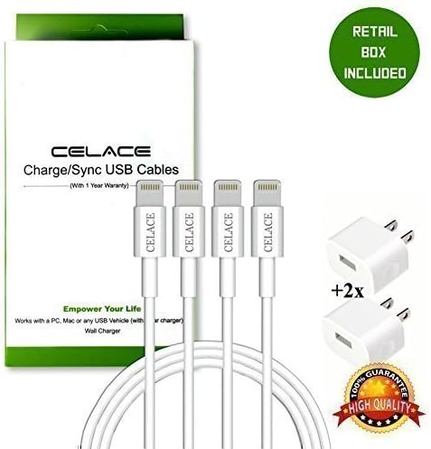 Celace Lightning USB Data Cable Cord - 3.2-Feet (1-Meter) for Apple Products, 4 Packs
