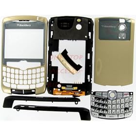 --Gold T-Mobile RIM BlackBerry Curve 8300 8310 8320 Original OEM Full Complete Housing Faceplate Battery Door Case Cover Keypad Trackball Lens Plastic Screen Plus Tool Kit T5 Screw Driver & Opener
