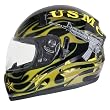 Hawk ST-1150 Glossy Dual-Visor Full-Face Motorcycle Helmet with U.S. Marines Graphics - Color : silver - Size : XL