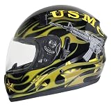 Hawk ST-1150 Glossy Dual-Visor Full-Face Motorcycle Helmet with U.S. Marines Graphics - Color : silver - Size : XL