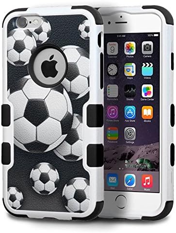 iPhone 6S Plus Case, iPhone 6 Plus Case by MyTurtleTM Hard Plastic Hybrid 3 Layer Protective Full Cover Slim Case Includes Stylus Pen and Screen Protector (Soccer Ball)