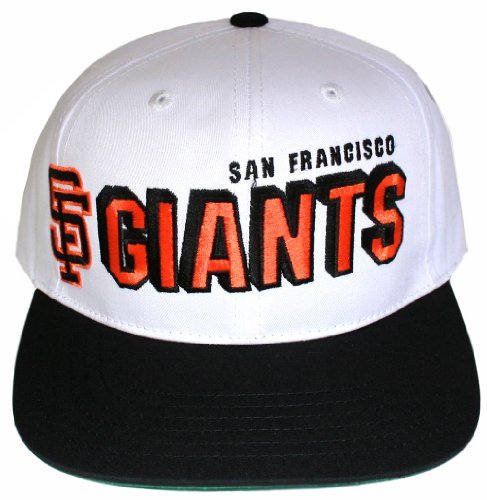 San Francisco Giants 2 Tone White/Black Script SF Logo Plastic Snapback Flatbill Adjustable Hat
