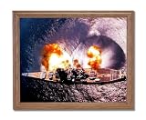 USS Missouri Battleship Firing Guns Naval Ship Military Wall Picture Oak Framed Art Print