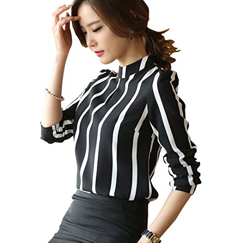 【ARINCO】 縦 ストライプ ボーダー 白 黒 カットソー ブラウス レディース エレガント 選べる サイズ S M L XL XXL XXXL