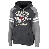 NFL Women's Kansas City Chiefs Long Sleeve Raglan Pullover Fleece Heather Hood (Charcoal Heather, Medium)