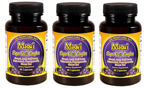 3 Months Maqui Super Fruit Complex, Antioxidant Maqui Berries, Resveratrol, Goji Berry, Pomegranate, Acai, Green Tea 3 pack