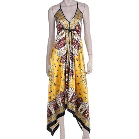 Silk Feel Handkerchief Hem Criss Cross Back Adjustable Maxi / Long Dress ( Free Shipping ! )