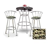 Chrome Bar Table & 2 Chrome 29" Camouflage Seat Barstools
