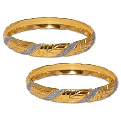 Gold and Rodium Plated Bangle Bracelets Pair Costume Jewelry from India Unique Gift for Her 2.25 inches
