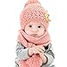 DZT1968® Baby Crown Thick Knit Wool Warm Hood Long Scarf Caps Hats Set With Pom (Pink)