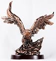 13 inch Copper Eagle Gripping American Flag In Talons Display Statue