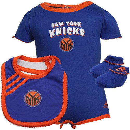 Adidas New York Knicks Newborn Creeper, Bib & Bootie Set - Royal Blue (6-9 Months)