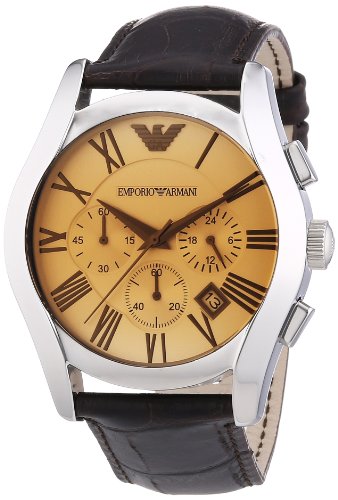 Emporio Armani Chronograph Amber Dial Brown Leather Mens Watch AR1634