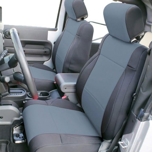 Leader Accessories Custom Neoprene 2 X Front Seat Covers 2007-2010 Jeep Wrangler Jk 4 Door Without Side Airbag (Charcoal/Black)