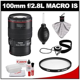 Canon EF 100mm f/2.8 L Macro IS USM Lens with Hoya UV Filter + Accessory Kit for EOS 60D, 7D, 5D Mark II III, Rebel T3, T3i, T4i Digital SLR Cameras