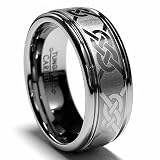 8MM Tungsten Ring Wedding Band with Laser Etched Celtic Design Sizes 7 to 15