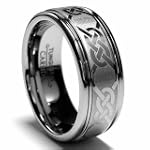 8MM Tungsten Ring Wedding Band with Laser Etched Celtic Design Sizes 7 to 15