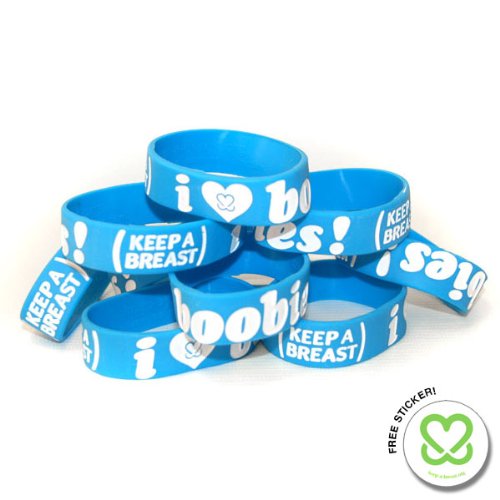 Keep-A-Breast 1 Inch I Love Boobies Bracelet Blue/White