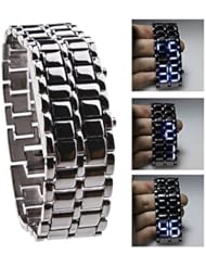 Baolihao Black Metal Strip Digital Lava Style Iron Sport Women Blue LED Faceless Wrist Watch WTH0311