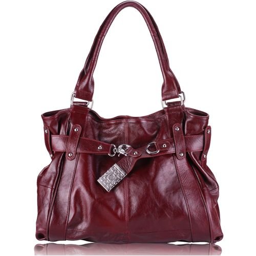 LECONI Leder Shopper Tasche Ledertasche rot braun