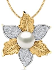 Diamond (0.37 Ct, IJ-SI), 18 Kt Yellow Gold Dianthus Pendant