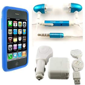 (More Colors Available) Bundle for Apple iPhone 3G / 3GS S includes home wall charger, car adapter, USB cable screen protector, silicone skin case, headphone