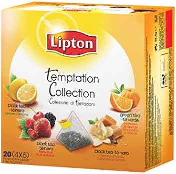 Lipton temptation collection Variety pack- Black tea lemon - Black tea forrest fruit - Black tea Caramel vanilla and Green tea Mandarin Orange - Premium Pyramid Tea Bags (20 Count Box) [PACK OF 3]