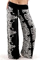 Uptown Apparel Womens Fold Over Waist Wide Leg Palazzo Pants